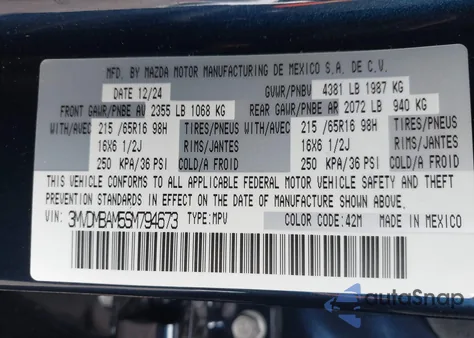 2025 Mazda Cx-30 2.5 S из США, поврежденный, VIN 3MVDMBAM5SM794673